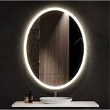 60x80(h) cm Buğu Çözücülü Dokunmatik Işıklı Kumlamalı Oval Banyo Aynası