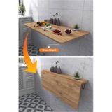 60x90 Cm Duvara Monte Sabit Raflı Kırma Katlanr Masa Çam Renk
