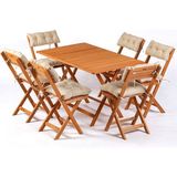 6+1 Minderli Balkon Bahçe Mutfak Bistro Set Katlanır Masa-Sandalye - Ahşap - 120x70cm