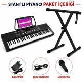 61 Tuşlu Standlı Elektronik Dijital Işıklı Çocuk Piyanosu Mikrofonlu Başlangıç İçin Demolu Keyboard Org
