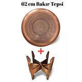 62 Cm El İşlemeli Otantik Desenli Kalın Urfa Bakır Tepsi + Katlanabilir Sehpa - Bakır-Tps501