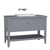 62202 Vitra Valarte Tek Çekmeceli Tezgah Üstü Lavabo Dolabı, 120 cm, Mat Gri (Lavabo Dahil-Krom Kulplu)