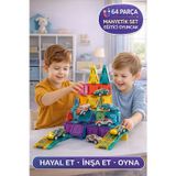 64 Parça Mini Manyetik Blok Eğitici Oyuncak Seti | 3D Yapı Oyunu, Zeka Geliştirici