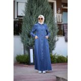 6463-DENIM Kapşonlu Ferace Koyu Mavi