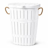 65 L Bambu Halat Kulplu Kirli Çamaşır Sepeti Kapaklı | Plastik Gövde | 58 x 45 x 35 cm | Havalandırmalı Çamaşır Saklama Sepeti | Beyaz