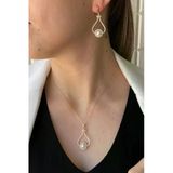 6,5 Mm Lale Taşlı Doğal İnci Küpe Kolye İkili Set