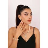 6,5 Mm Su Yolu Taşlı Doğal İnci Küpe Kolye Bileklik Yüzük Dörtlü Set