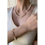 6,5 Mm Yaprak Taşlı Doğal İnci Kolye Bileklik İkili Set