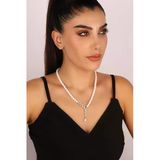 6,5 Mm Yaprak Taşlı Doğal İnci Küpe Kolye Bileklik Yüzük Dörtlü Set