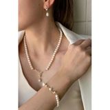 6,5 Mm Yaprak Taşlı Doğal İncili Küpe Kolye Bileklik Üçlü Set