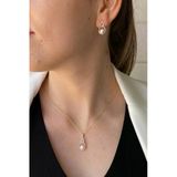 6,5 Mm Zirkon Taşlı Damla İçinde Doğal İnci Küpe Kolye İkili Set