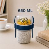 650 ml 2 Bölmeli Yoğurt Müsli Granola Kabı Kaşıklı Çatallı Salata ve Atıştırmalık Taşıma Kabı Sariva Home