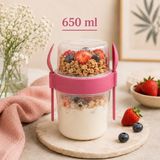 650 ml Bölmeli Yoğurt Granola Müsli ve Salata Kabı Kaşık Çatallı Taşınabilir Beslenme Kabı Sariva Home
