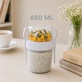 650 ml Çift Katlı Yoğurt ve Müsli Kabı Kaşıklı Çatallı Granola Salata Taşıma Kabı Sariva Home