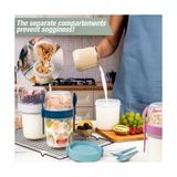 650 ml -Go Kaşıklı Hazneli Meyveli Müsli Kabı Piknik Iş Yoğurt Süt Bardağı Kapaklı ve Kaşıklı Kahvaltı Bardakları, Tahıl Tepesi Yulaf Ezmesi Granola (4'lü Set)