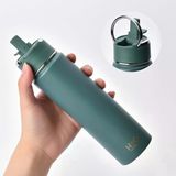 650 Ml Paslanmaz Çelik Termos Matara - 4 Renk (Krem, Yeşil, Siyah, Mavi) - Sıcak Ve Soğuk Tutan Sporcu Suluk Ve Ofis Şişesi (Yeşil)