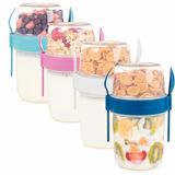 650 ml Take-go Kaşıklı Hazneli Meyveli Müsli Kabı Piknik Iş Yoğurt Süt Bardağı Kapaklı ve Kaşıklı Kahvaltı Bardakları, Tahıl Tepesi Yulaf Ezmesi Granola (4'lü Set)