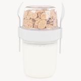 650 ml Take-go Kaşıklı Hazneli Meyveli Müsli Kabı Piknik Iş Yoğurt Süt Bardağı Kapaklı ve Kaşıklı Kahvaltı Bardakları, Tahıl Tepesi Yulaf Ezmesi Granola (Beyaz)