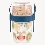650 ml Take-go Kaşıklı Hazneli Meyveli Müsli Kabı Piknik Iş Yoğurt Süt Bardağı Kapaklı ve Kaşıklı Kahvaltı Bardakları, Tahıl Tepesi Yulaf Ezmesi Granola (Gece Mavisi)