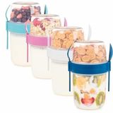 650 ml Take-go Kaşıklı Hazneli Meyveli Müsli Kabı Piknik Iş Yoğurt Süt Bardağı Kapaklı ve Kaşıklı Kahvaltı Bardakları, Tahıl Tepesi Yulaf Ezmesi Granola (Turkuaz)