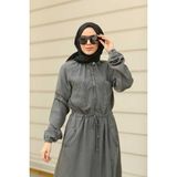 6501-DENİM Reglan Kollu Cepli Elbise Gri - 40