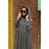 6531-DENIM Kapşonlu Reglan Kollu Elbise Gri - 38