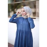 6531-DENIM Kapşonlu Reglan Kollu Elbise Koyu Mavi - 48