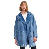 65336%100 Pamuk Metal Düğmeli Denim Trençkot-Mavi