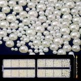 6540 Adet Kirli Beyaz Reçine Düz Arka Inciler Rhinestones, Karışık Boyut 2/3/4/5/6/8/10Mm Yarım Yuvarlak Inci Boncuk Tırnak Taşlar Yapay Elmas Cımbız Seçici Kalem El Sanatları Tırnak Diy Dekorasyo