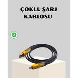 65W Çoklu Şarj Kablosu 4’Ü 1 Arada Örgülü Hızlı Veri Aktarım Usb-A