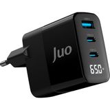 65W Gan LED Ekranlı Hızlı Şarj Cihazı 2 Type-C + Usb-A iPhone & iPad & Notebook Uyumlu Şarj Aleti - 00-Siyah - Beyaz