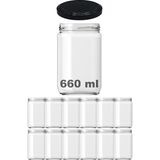 660 ml Metal Siyah Kapaklı Şeffaf Cam Kavanoz 12 Adet