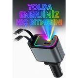 66W LED Işık Tavan Aydınlatmalı 4ın1 Çift Kablolu Hızlı Şarj 3.4A Araç Içi Çakmaklık Şarj Aleti - Siyah