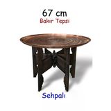 67 Cm El İşlemeli Otantik Desenli Kalın Urfa Bakır Tepsi + Katlanabilir Sehpa - Bakır-Tps460