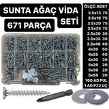 671 Adet Sunta Ağaç Vidası Pul Ve Uç Seti