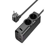 67W Gan Hızlı Şarjlı Kablolu Priz 3X Type-C 1X Usb 2'Li Priz 1.5M Uzatma Kablosu Siyah