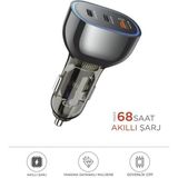 68W USB ve Type-C Girişli Çakmaklık Süper Hızlı Şarj Destekli Araç Şarj Aleti - Siyah