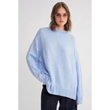6913 Kadın Salaş Yumuşak Dokulu Oversize Triko Kazak Bebe Mavi