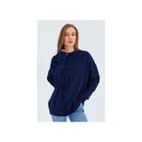 6913 Kadın Salaş Yumuşak Dokulu Oversize Triko Kazak Lacivert - Standart