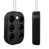 6'lı Anahtarlı Siyah Priz, 1.5 Metre Kablo, 3 x USB, 1 x Type-C PD Girişli, Grup Priz, 10ah Anahtarlı Priz, 2500W Güç, usbli,telefon sarjlı, Anahtarlı, Topraklı,