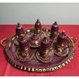 6lı Bakır Fincan Takımı Seti Oval Tepsi