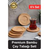 6'lı Bambu Ahşap Çay Tabağı Altlığı Seti Kahve Yuvarlak Fincan Kupa Bardak Sunum Takımı Yıkanabilir