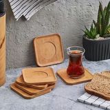 6’Lı Bambu Kare Çay Tabağı Seti 10X10 Cm, Doğal Ahşap Görünümlü Servis Tabakları