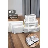 6'lı Bavul Içi Organizer Set - Çizgili Seyahat Hurcu Valiz Düzenleyici Çanta Organizeri Gri - Beyaz - 6 Adet