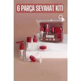 6'lı Boş Seyahat Şişe Seti, Taşınabilir ve Kullanışlı Paket - Ahşap - Bej - Siyah