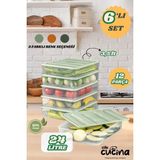 6'lı Buzdolabı Düzenleyici Organizer Mikrodalgaya Uygun Difriz Saklama Kabı - Mint Yeşili