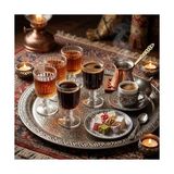 6’lı Cam Ayaklı Bardak Seti 65 ml Çizgili Desenli Şık Sunum Bardağı Kahve Yanı Su Meşrubat Bardağı - 0 - Siyah