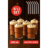 6'lı Cam Bardak Seti, Pipetli, 300 Ml, Soğuk Kahve ve Kokteyl Için - Seçenek 1