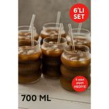 6’lı Cam Buzlu Soğuk Kahve Bardağı Seti, Pipet Hediye, 700 ml - Seçenek 1