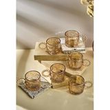 6Lı Cam Fincan Seti - Boncuklu Kulp Çay Bardağı Takımı - 100 Ml - Taş Desen